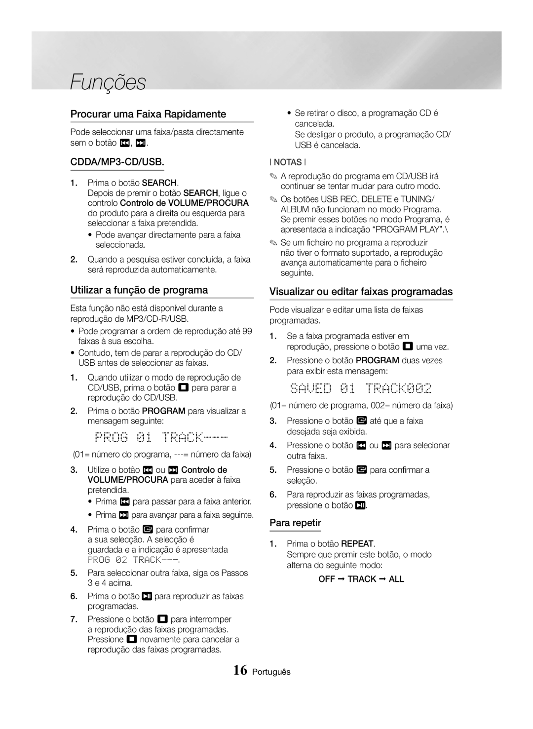 Samsung MX-HS8000/ZF manual Procurar uma Faixa Rapidamente, Utilizar a função de programa 