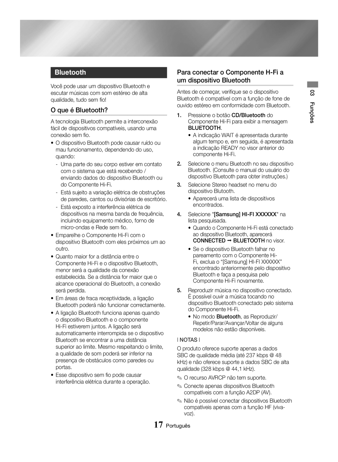 Samsung MX-HS8000/ZF manual Que é Bluetooth?, Para conectar o Componente H-Fi a um dispositivo Bluetooth 