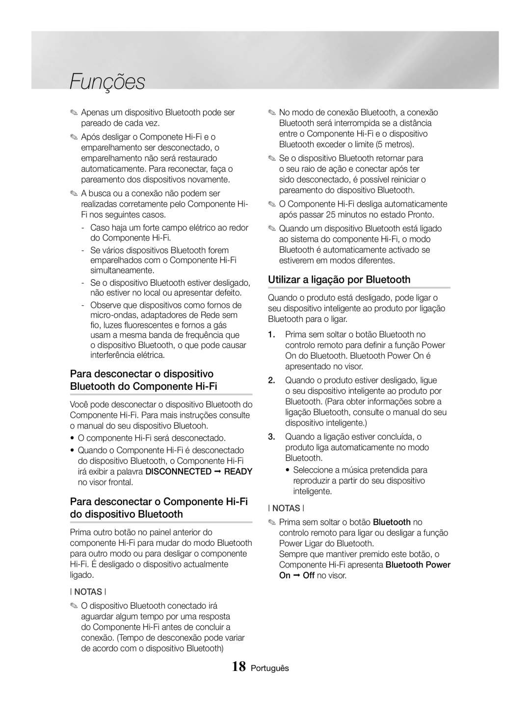 Samsung MX-HS8000/ZF manual Utilizar a ligação por Bluetooth, Quando um dispositivo Bluetooth está ligado 