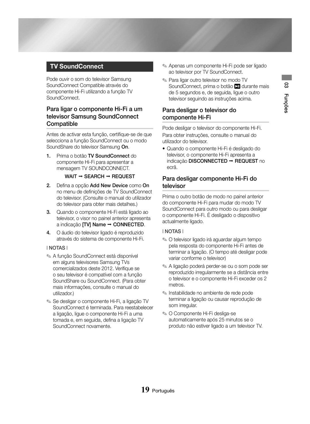 Samsung MX-HS8000/ZF manual Para desligar o televisor do componente Hi-Fi, Para desligar componente Hi-Fi do televisor 