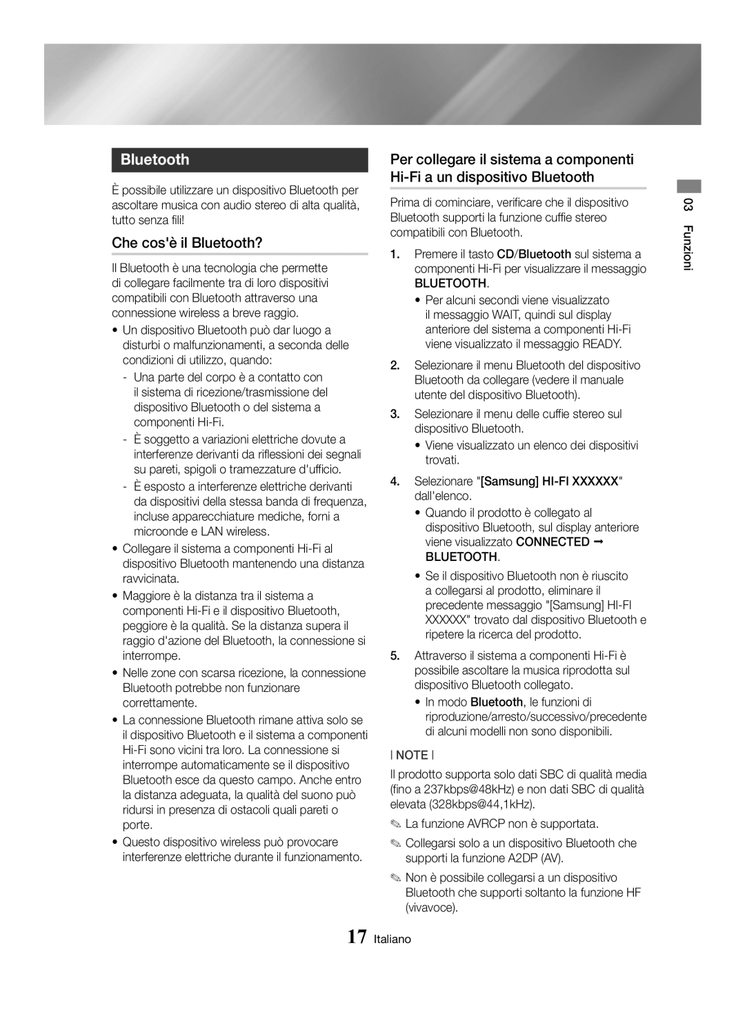 Samsung MX-HS8000/ZF manual Che cosè il Bluetooth? 