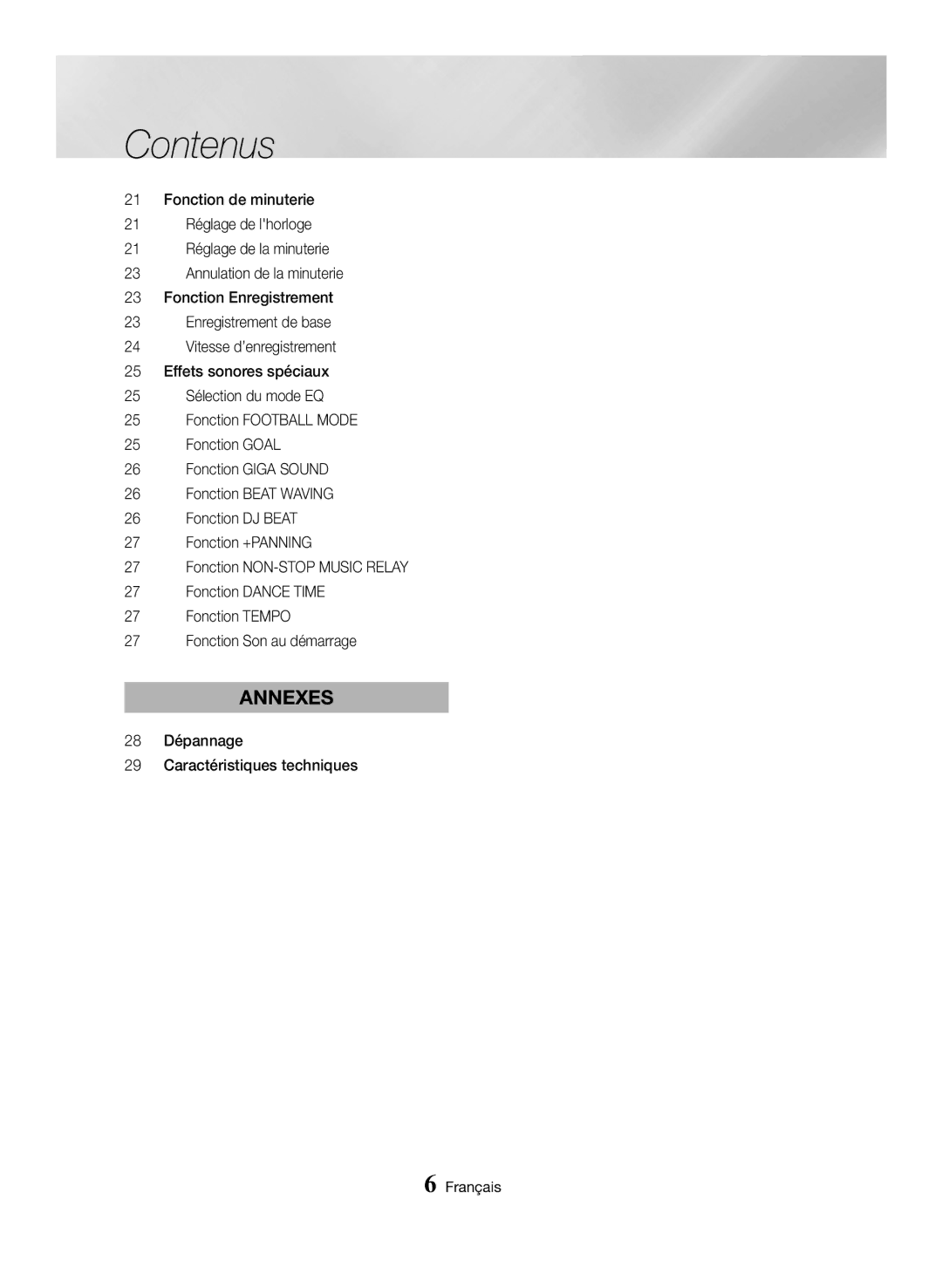 Samsung MX-HS8000/ZF manual 28 Dépannage Caractéristiques techniques 