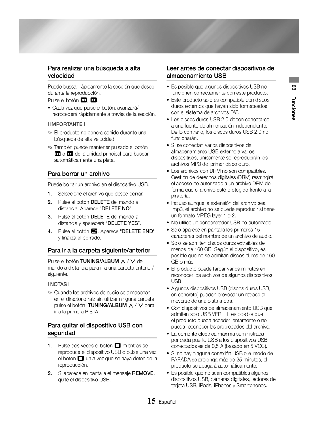 Samsung MX-HS8000/ZF manual Para realizar una búsqueda a alta velocidad, Para borrar un archivo 