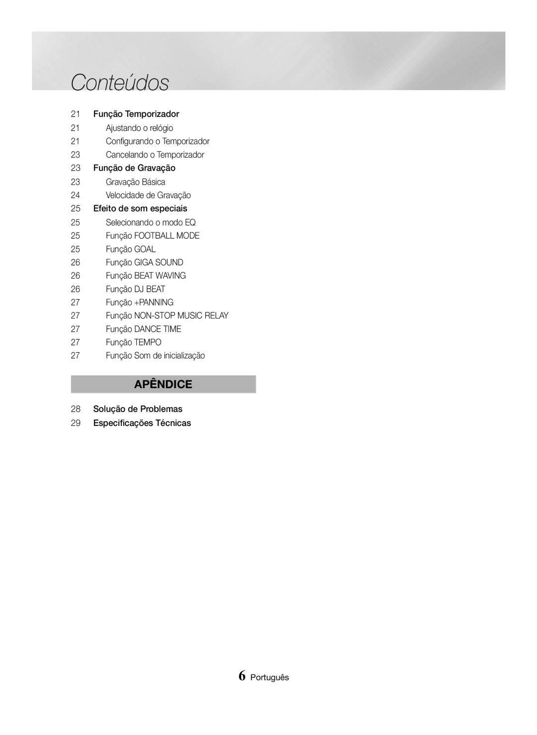 Samsung MX-HS8000/ZF manual Solução de Problemas Especificações Técnicas 