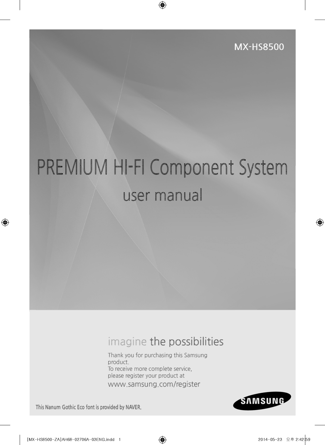 Samsung MX-HS8500 user manual Premium HI-FI Component System, This Nanum Gothic Eco font is provided by Naver 