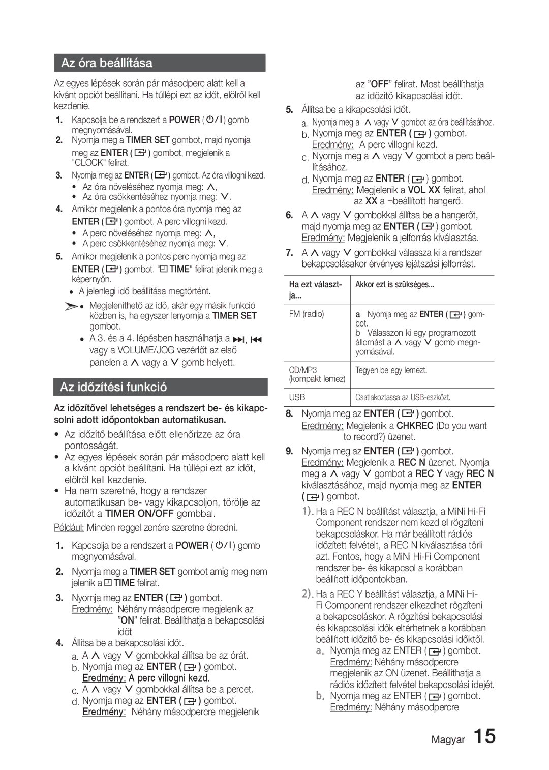 Samsung MX-J630/EN, MX-J730/EN, MX-J730/XN manual Az óra beállítása, Az időzítési funkció 