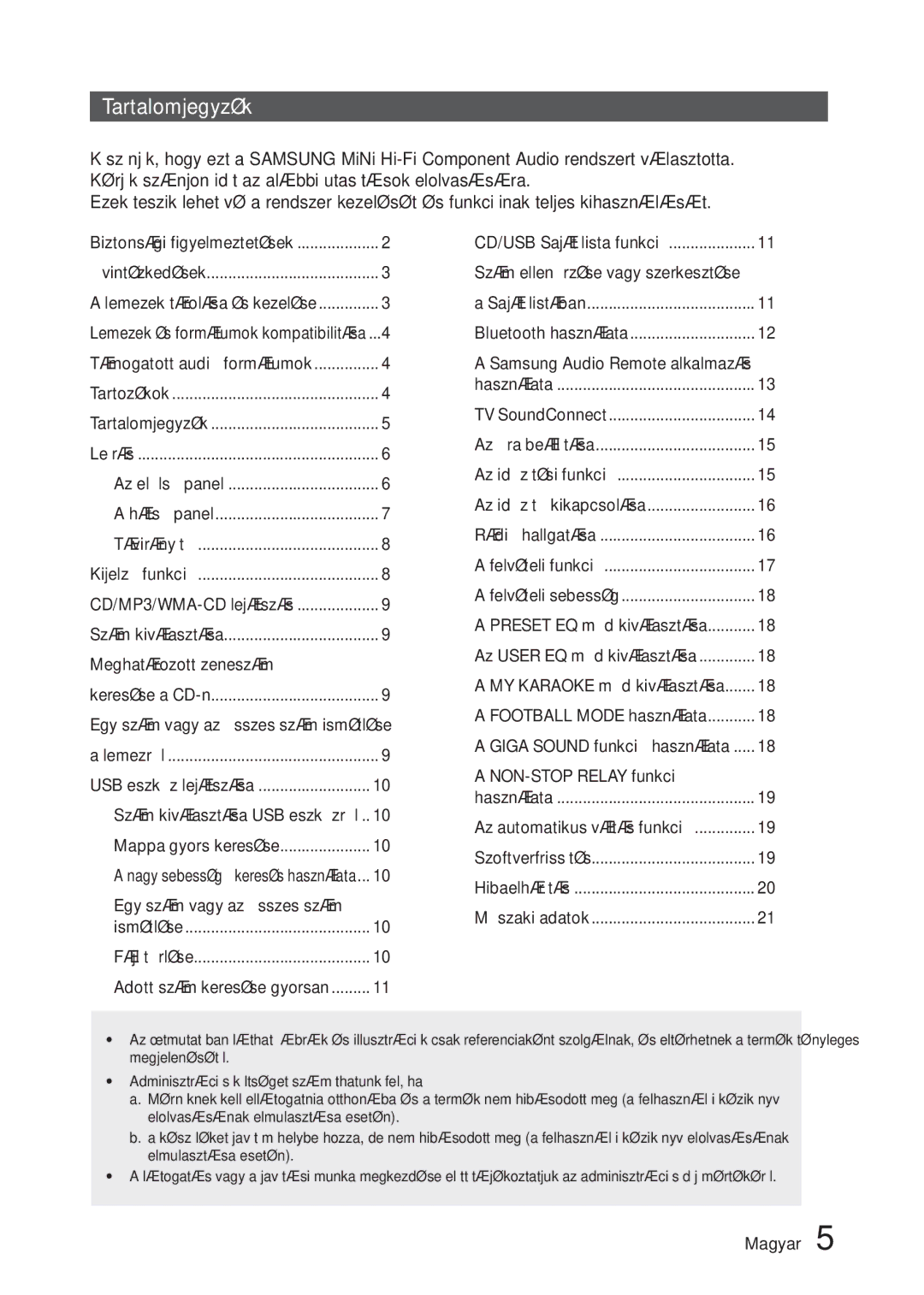 Samsung MX-J730/XN manual Tartalomjegyzék, Meghatározott zeneszám, Egy szám vagy az összes szám, NON-STOP Relay funkció 