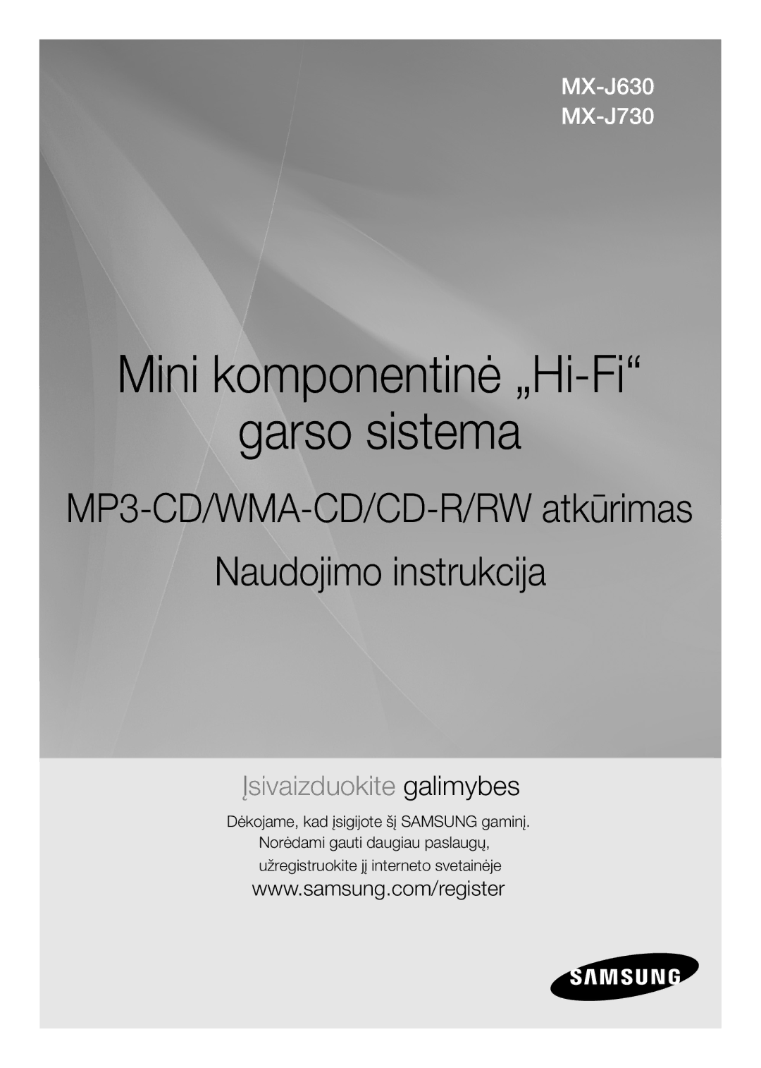 Samsung MX-J730/EN, MX-J630/EN manual Mini komponentinė „Hi-Fi Garso sistema 