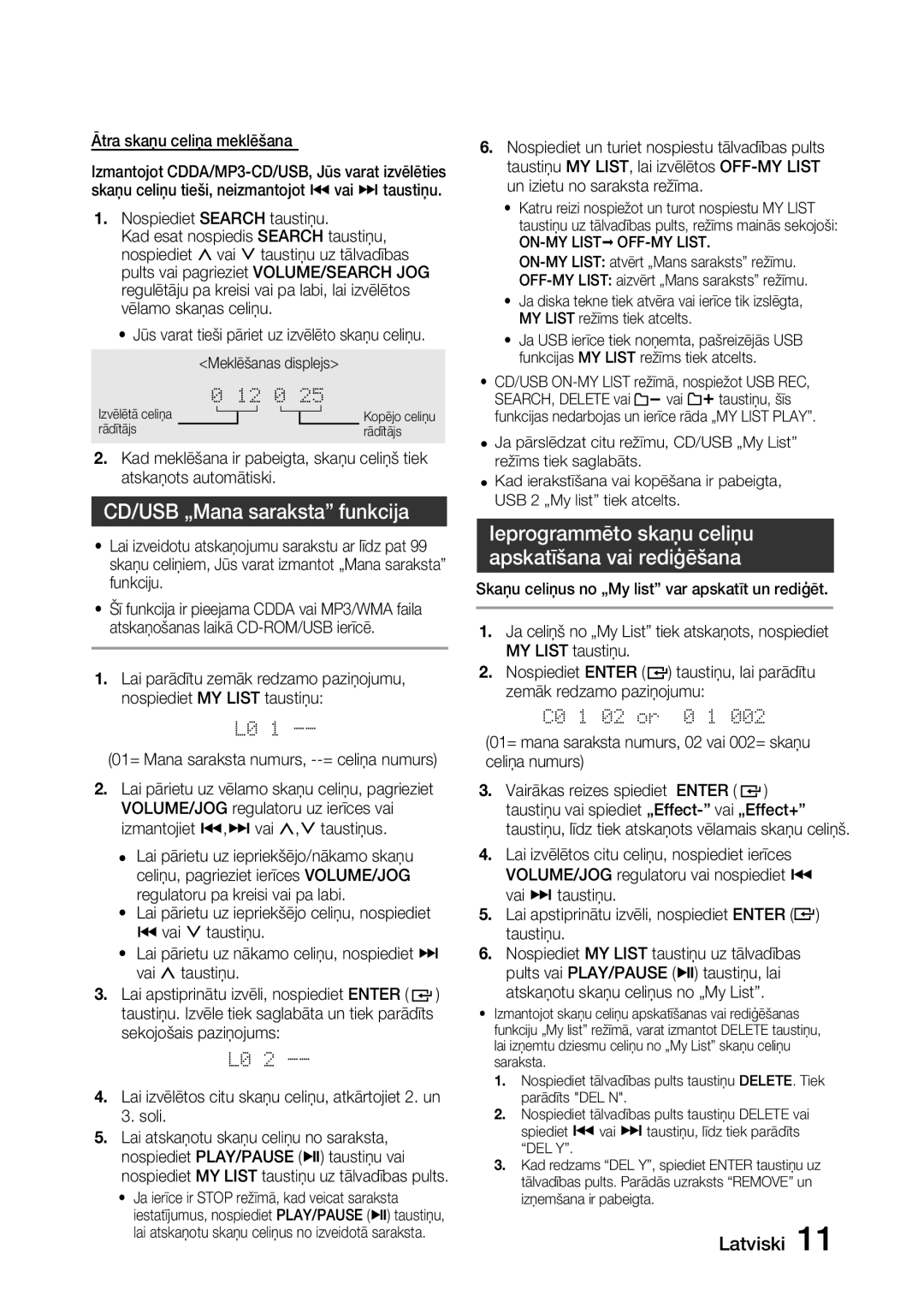 Samsung MX-J730/EN, MX-J630/EN manual CD/USB „Mana saraksta funkcija, Ieprogrammēto skaņu celiņu Apskatīšana vai rediģēšana 