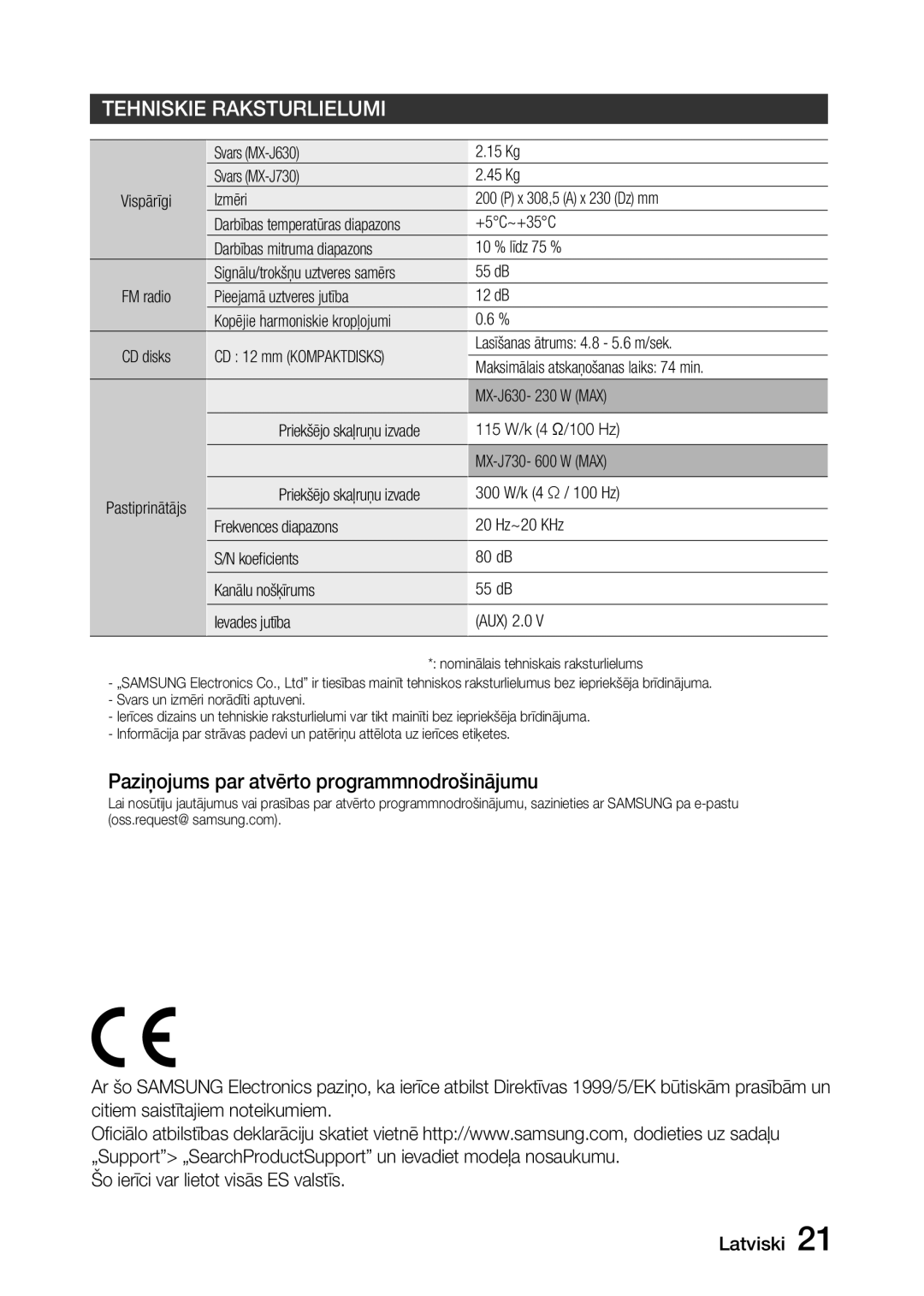 Samsung MX-J730/EN, MX-J630/EN manual Paziņojums par atvērto programmnodrošinājumu 