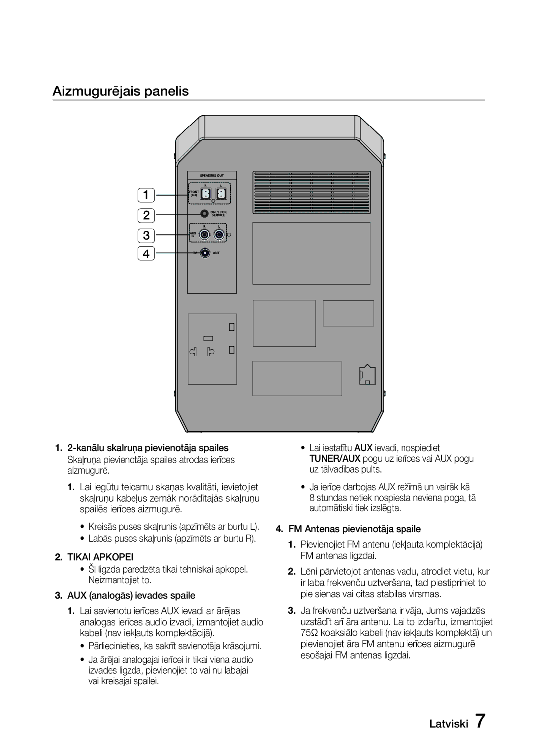 Samsung MX-J730/EN, MX-J630/EN manual Aizmugurējais panelis, Tikai Apkopei 