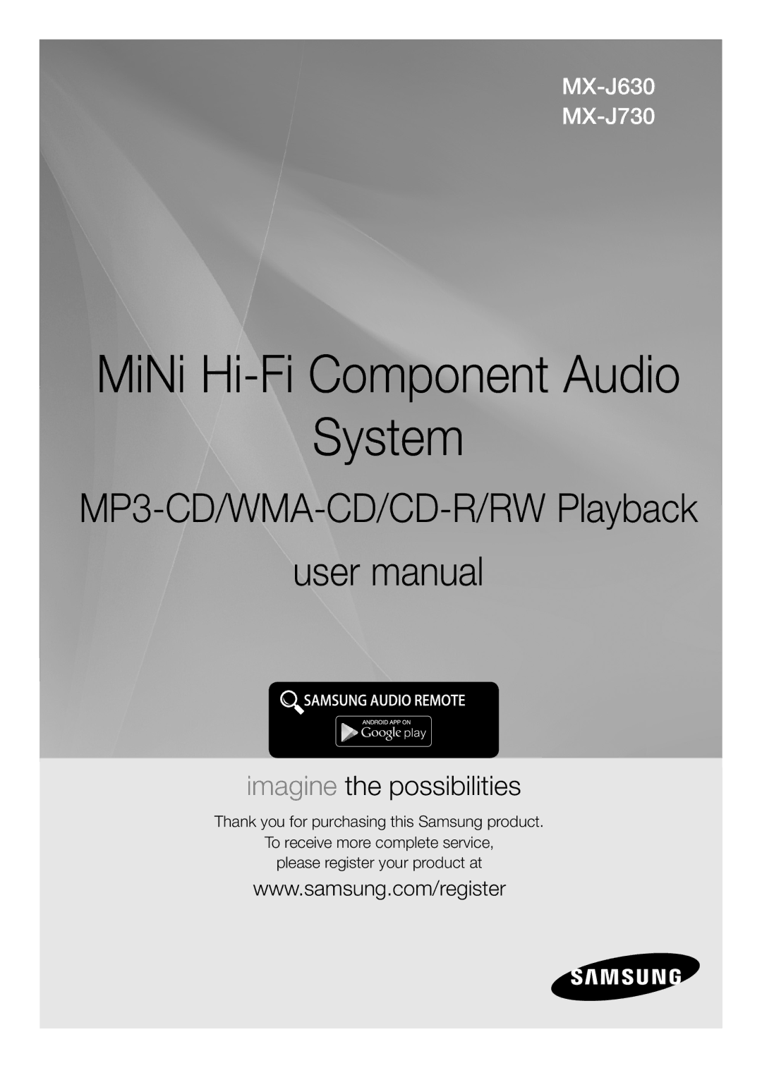 Samsung MX-J730/ZF, MX-J630/EN, MX-J630/ZF, MX-J730/EN, MX-J730/XN manual MiNi Hi-Fi Component Audio System 