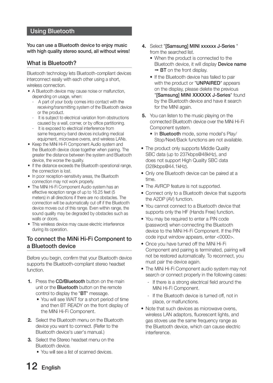 Samsung MX-J630/ZF manual Using Bluetooth, What is Bluetooth?, To connect the MiNi Hi-Fi Component to a Bluetooth device 