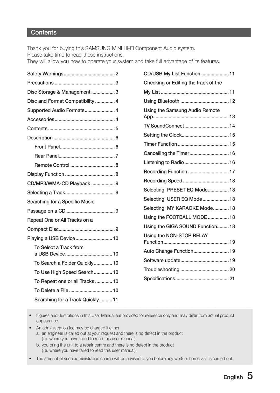 Samsung MX-J630/EN, MX-J730/ZF, MX-J630/ZF, MX-J730/EN, MX-J730/XN manual Contents 