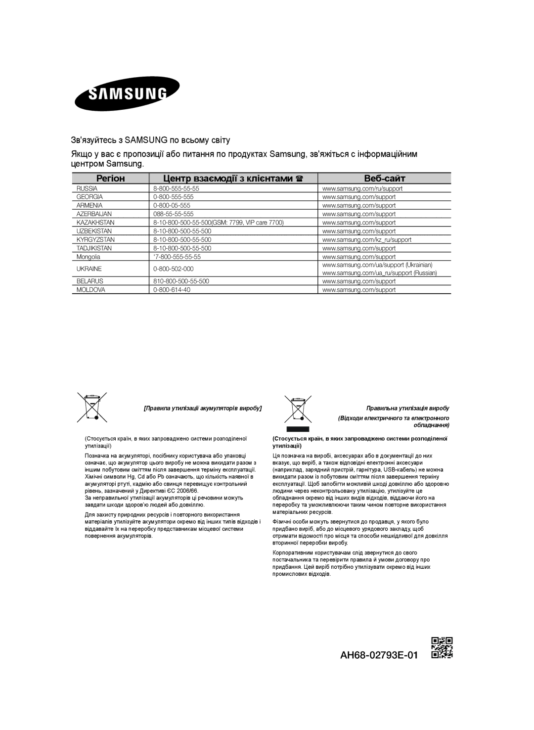 Samsung MX-JS5500/RU, MX-JS5000/RU manual AH68-02793E-01, Регіон Центр взаємодії з клієнтами  Веб-сайт 