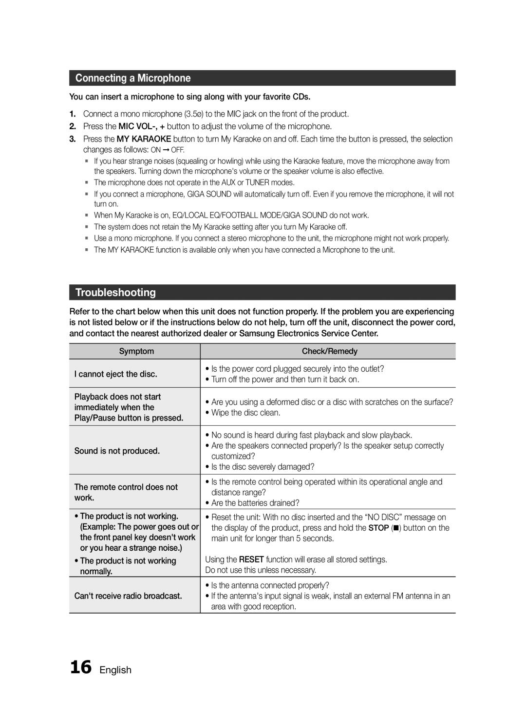 Samsung MXF630BZA user manual Connecting a Microphone, Troubleshooting 