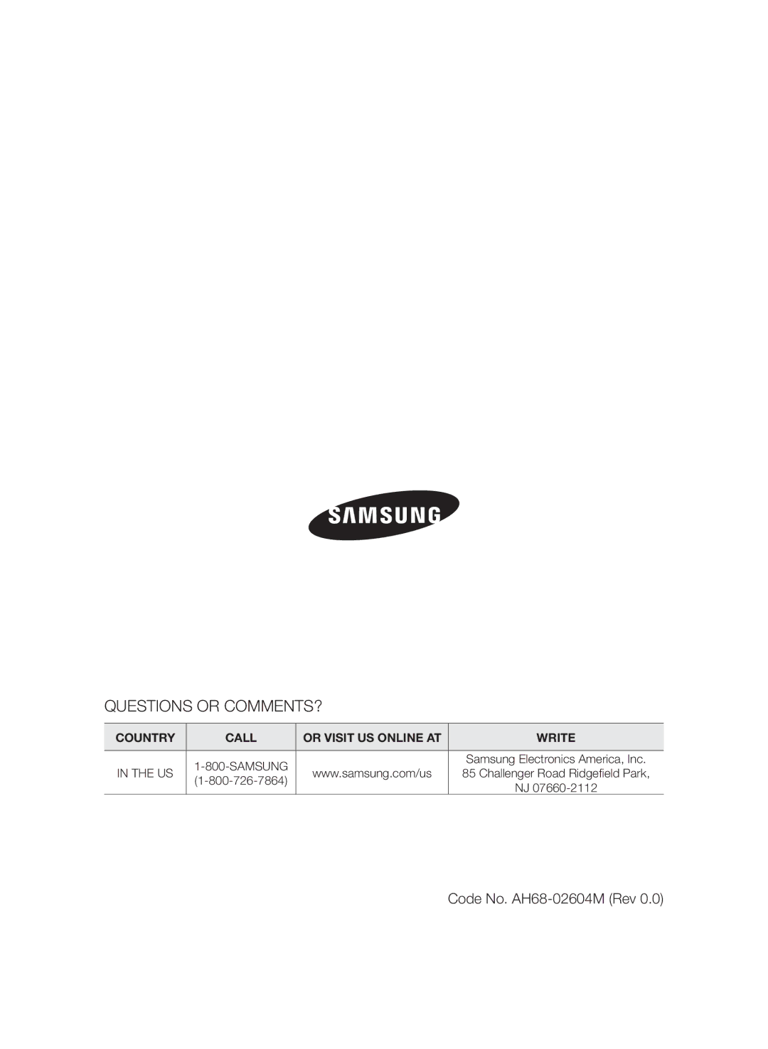 Samsung MXF630BZA user manual Samsung Electronics America, Inc, Challenger Road Ridgefield Park 