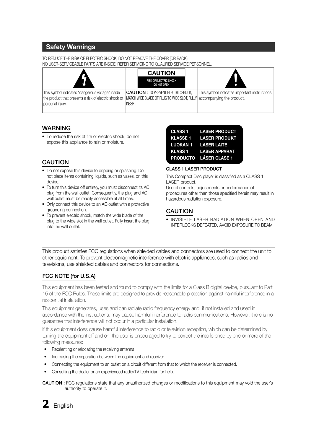 Samsung MXF630BZA user manual Safety Warnings, English 