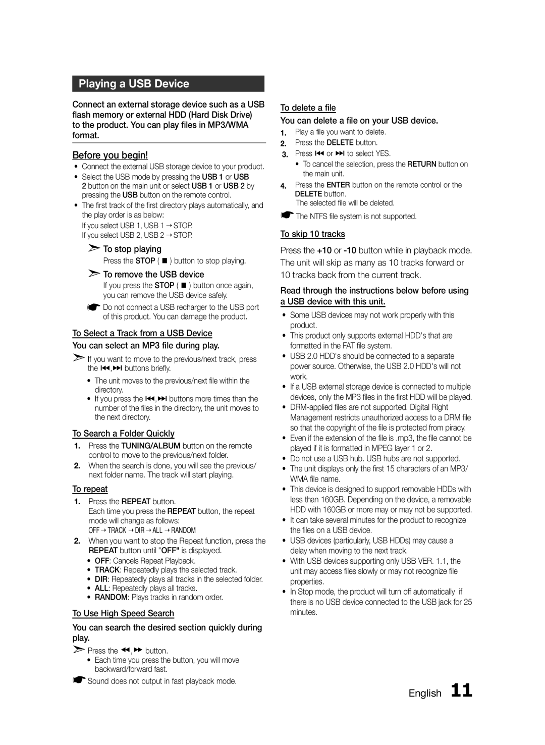 Samsung MXF830BZA user manual Playing a USB Device 