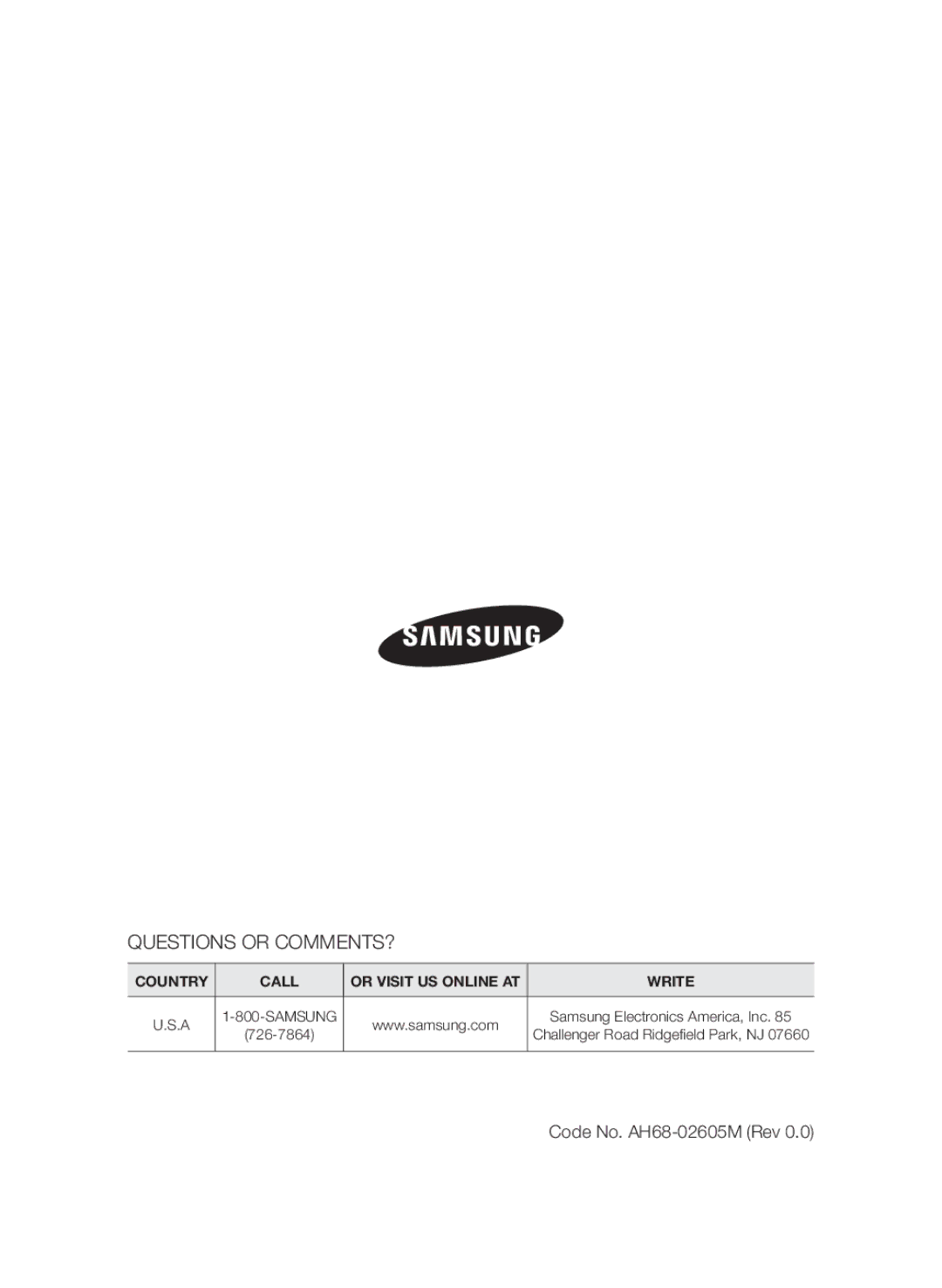 Samsung MXF830BZA user manual Samsung Electronics America, Inc, Challenger Road Ridgefield Park, NJ 