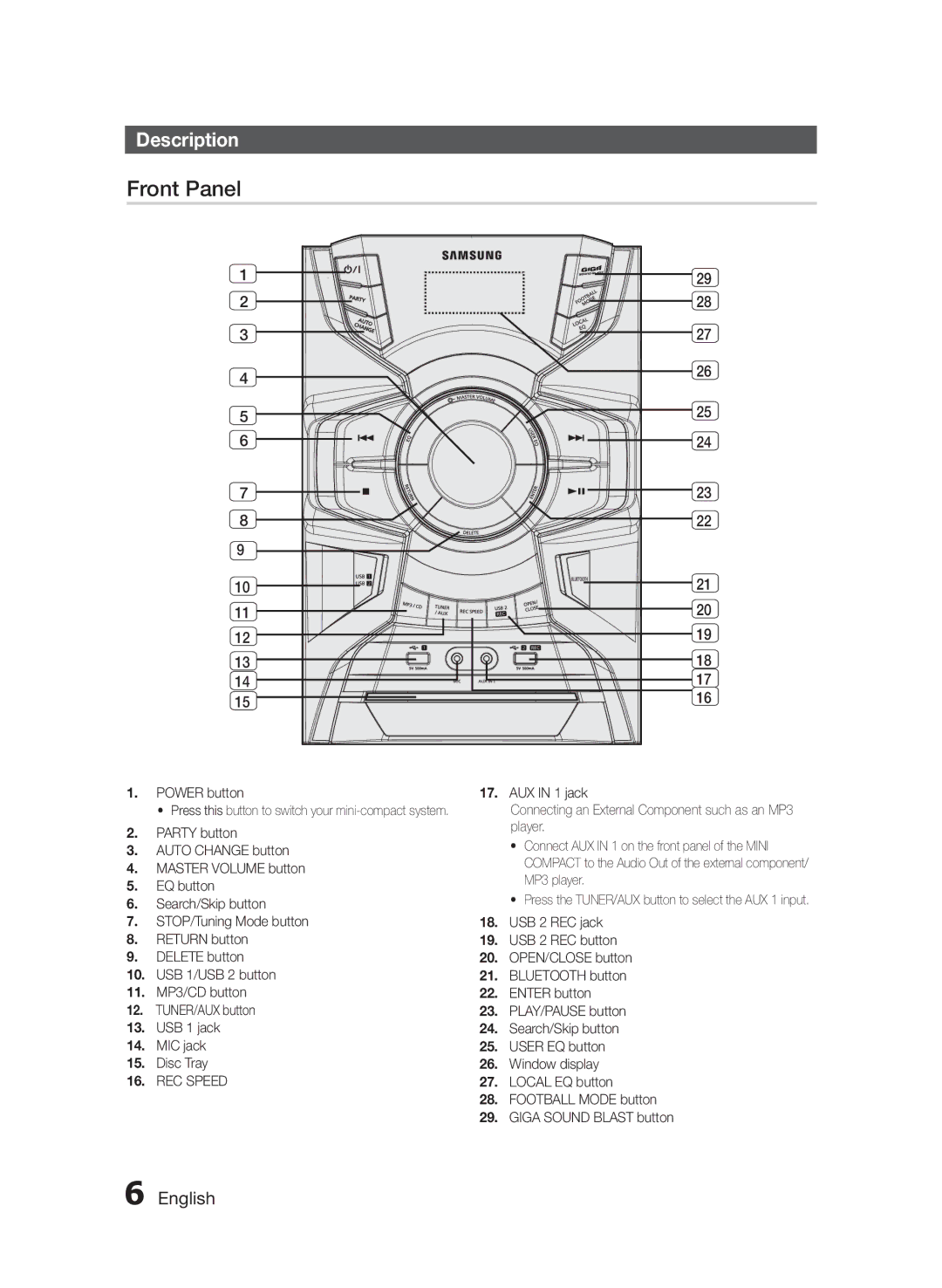 Samsung MXF830BZA user manual Description, Power button, REC Speed 