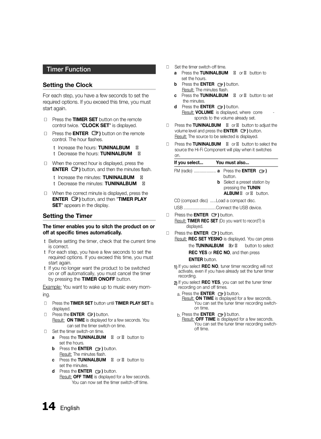 Samsung MXFS8000ZA user manual Advanced Functions, Timer Function, Setting the Clock, Setting the Timer 