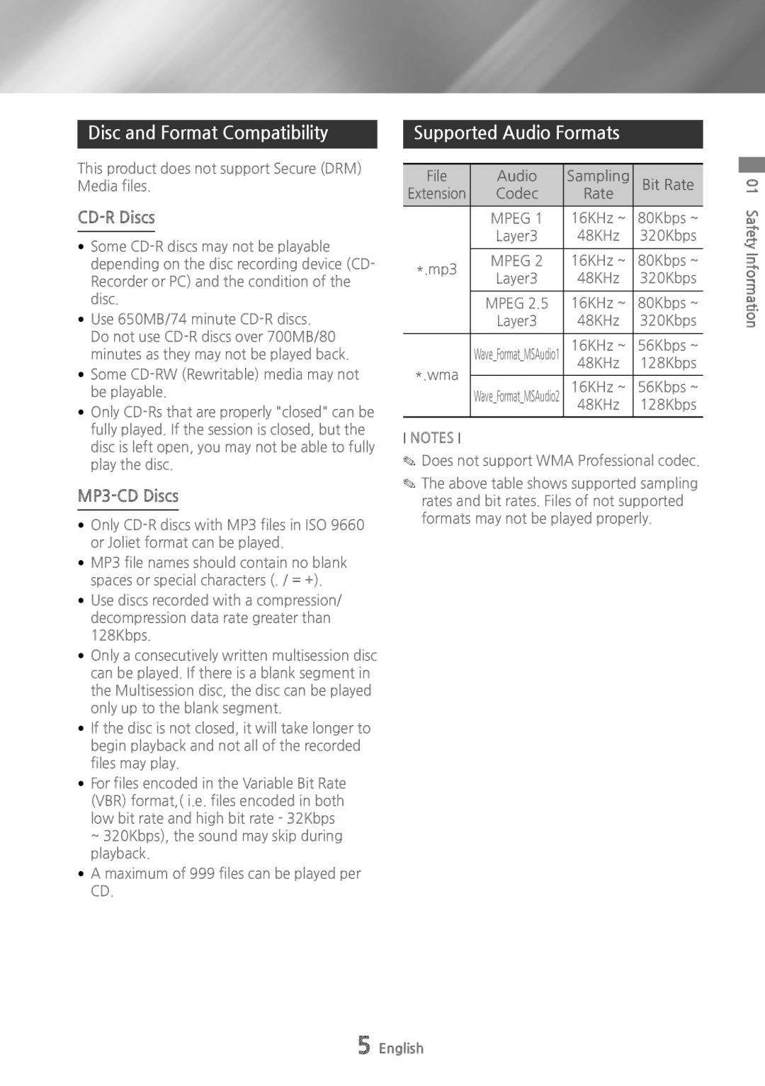 Samsung MXHS9000 user manual Disc and Format Compatibility, Supported Audio Formats, CD-R Discs, MP3-CD Discs, Mpeg 