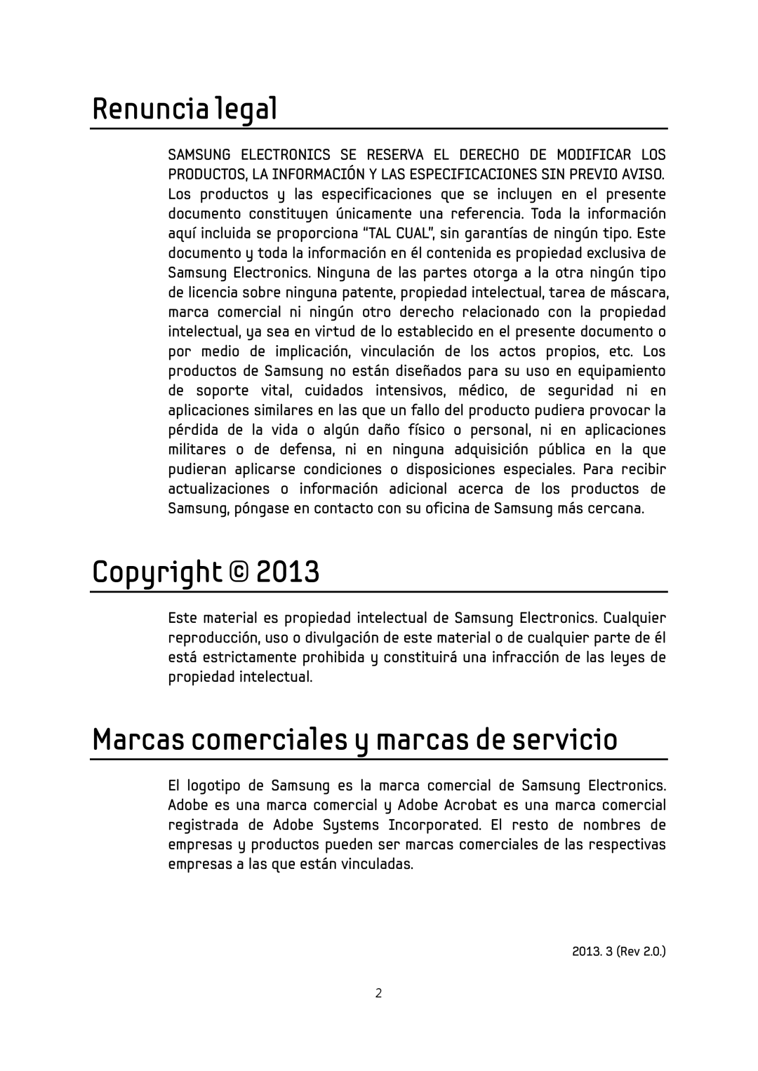 Samsung MZ-7PC512D/EU, MZ-5PA064/EU, MZ-7PC256D/EU manual Renuncia legal, Copyright, Marcas comerciales y marcas de servicio 