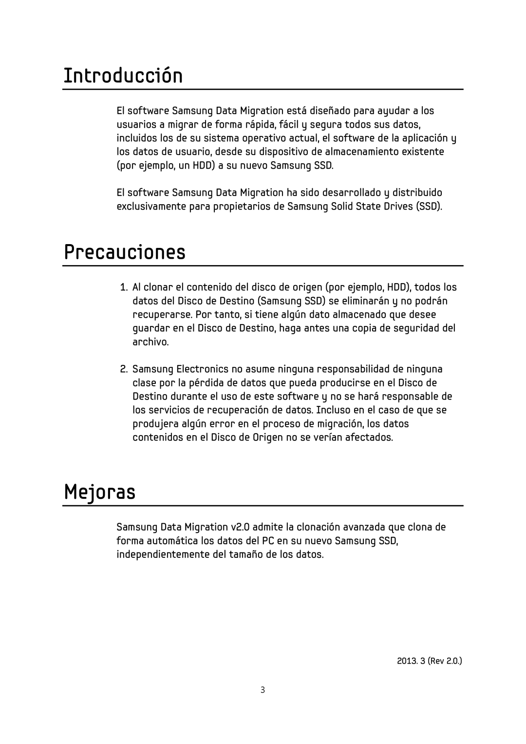 Samsung MZ-5PA256C/EU, MZ-5PA064/EU, MZ-7PC256D/EU, MZ-7PC512D/EU, MZ-5PA128C/EU manual Introducción, Precauciones, Mejoras 