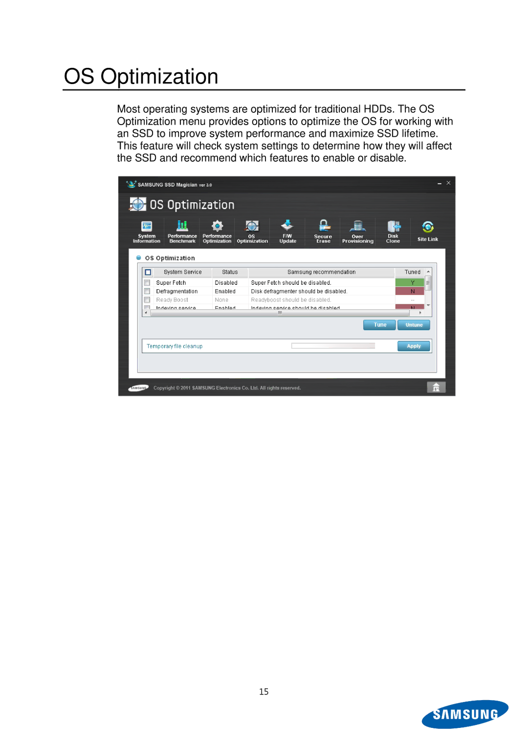 Samsung MZ-5PA256B/EU, MZ-5PA256C/EU, MZ-5PA128C/EU, MZ-5PA128B/EU, MZ-5PA064C/EU, MZ-5PA064B/EU manual OS Optimization 