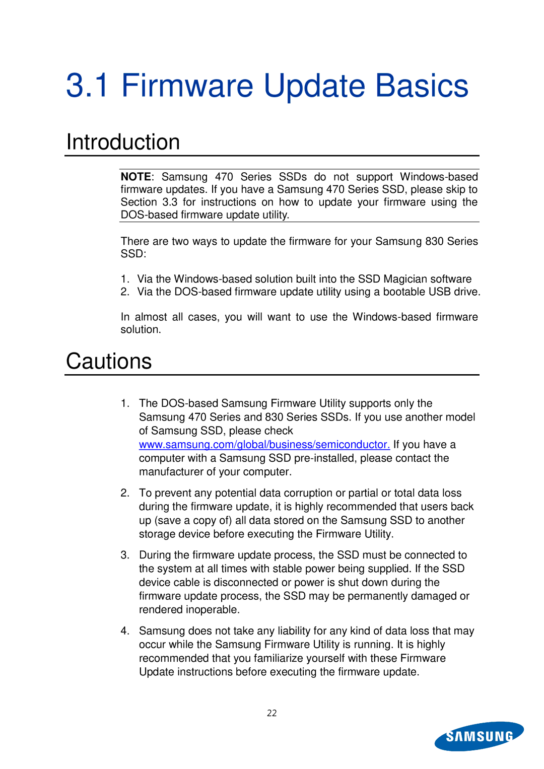 Samsung MZ-5PA064C/EU, MZ-5PA256C/EU, MZ-5PA128C/EU, MZ-5PA128B/EU, MZ-5PA256B/EU, MZ-5PA064B/EU manual Firmware Update Basics 