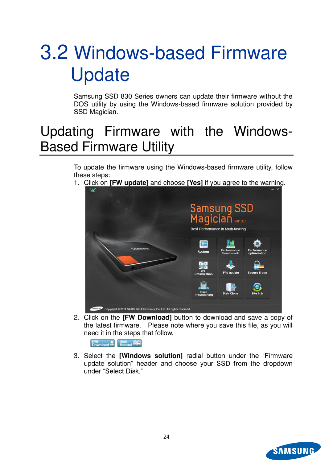 Samsung MZ-5PA256C/EU manual Windows-based Firmware Update, Updating Firmware with the Windows- Based Firmware Utility 