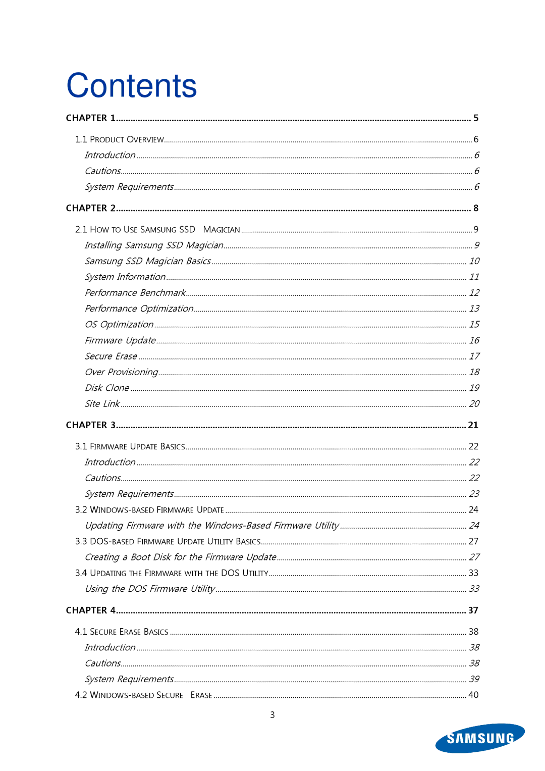 Samsung MZ-5PA256B/EU, MZ-5PA256C/EU, MZ-5PA128C/EU, MZ-5PA128B/EU, MZ-5PA064C/EU, MZ-5PA064B/EU manual Contents 