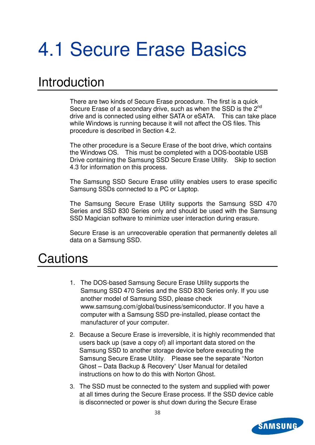 Samsung MZ-5PA128B/EU, MZ-5PA256C/EU, MZ-5PA128C/EU, MZ-5PA256B/EU, MZ-5PA064C/EU manual Secure Erase Basics, Introduction 