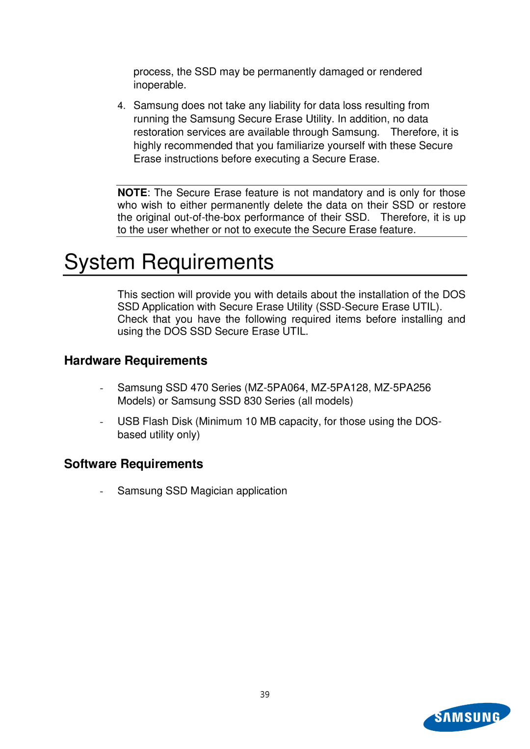 Samsung MZ-5PA256B/EU, MZ-5PA256C/EU, MZ-5PA128C/EU, MZ-5PA128B/EU, MZ-5PA064C/EU manual Samsung SSD Magician application 