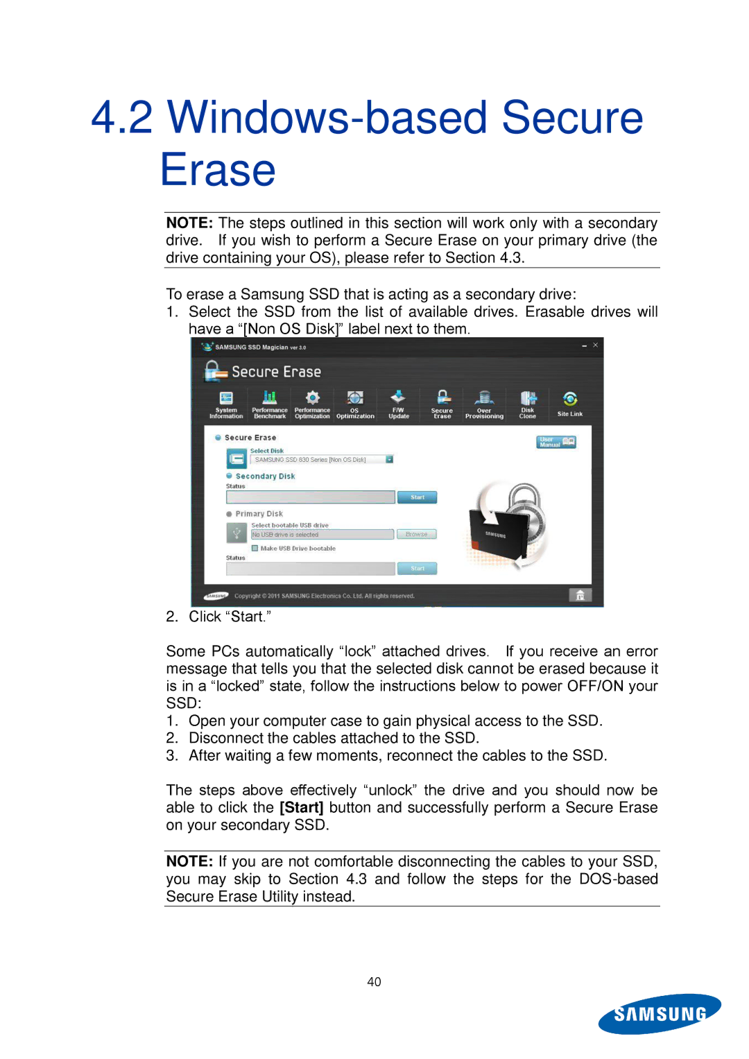 Samsung MZ-5PA064C/EU, MZ-5PA256C/EU, MZ-5PA128C/EU, MZ-5PA128B/EU, MZ-5PA256B/EU, MZ-5PA064B/EU Windows-based Secure Erase 