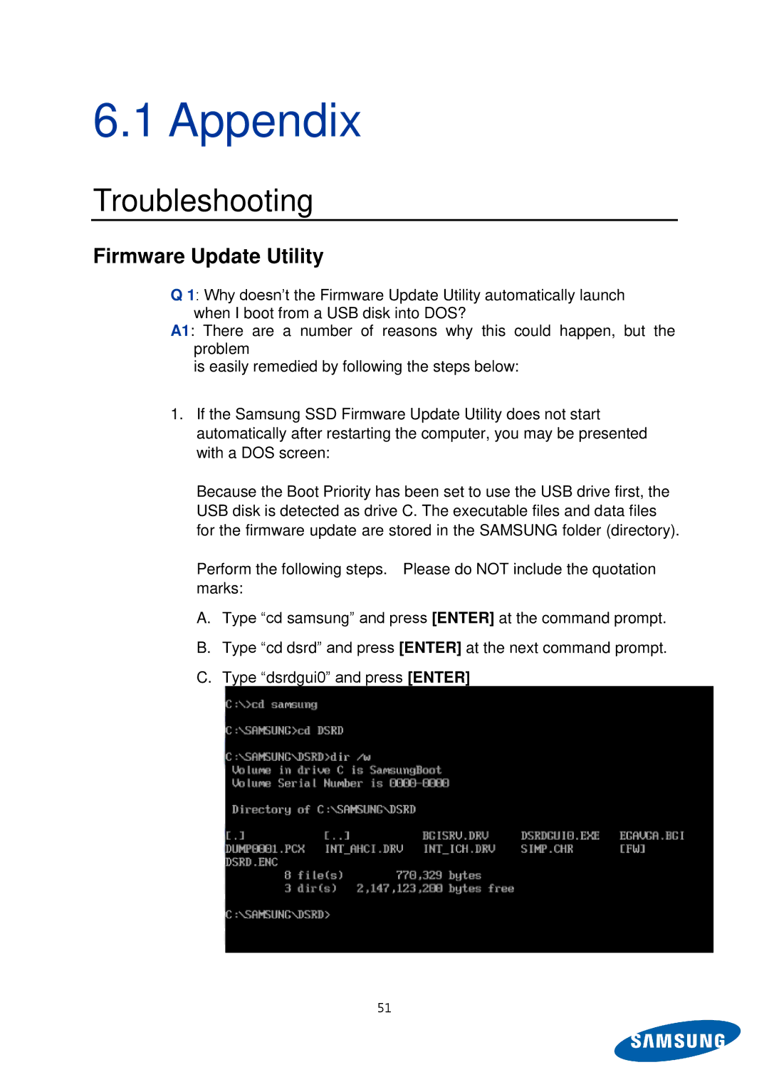 Samsung MZ-5PA256B/EU, MZ-5PA256C/EU, MZ-5PA128C/EU, MZ-5PA128B/EU manual Appendix, Troubleshooting, Firmware Update Utility 