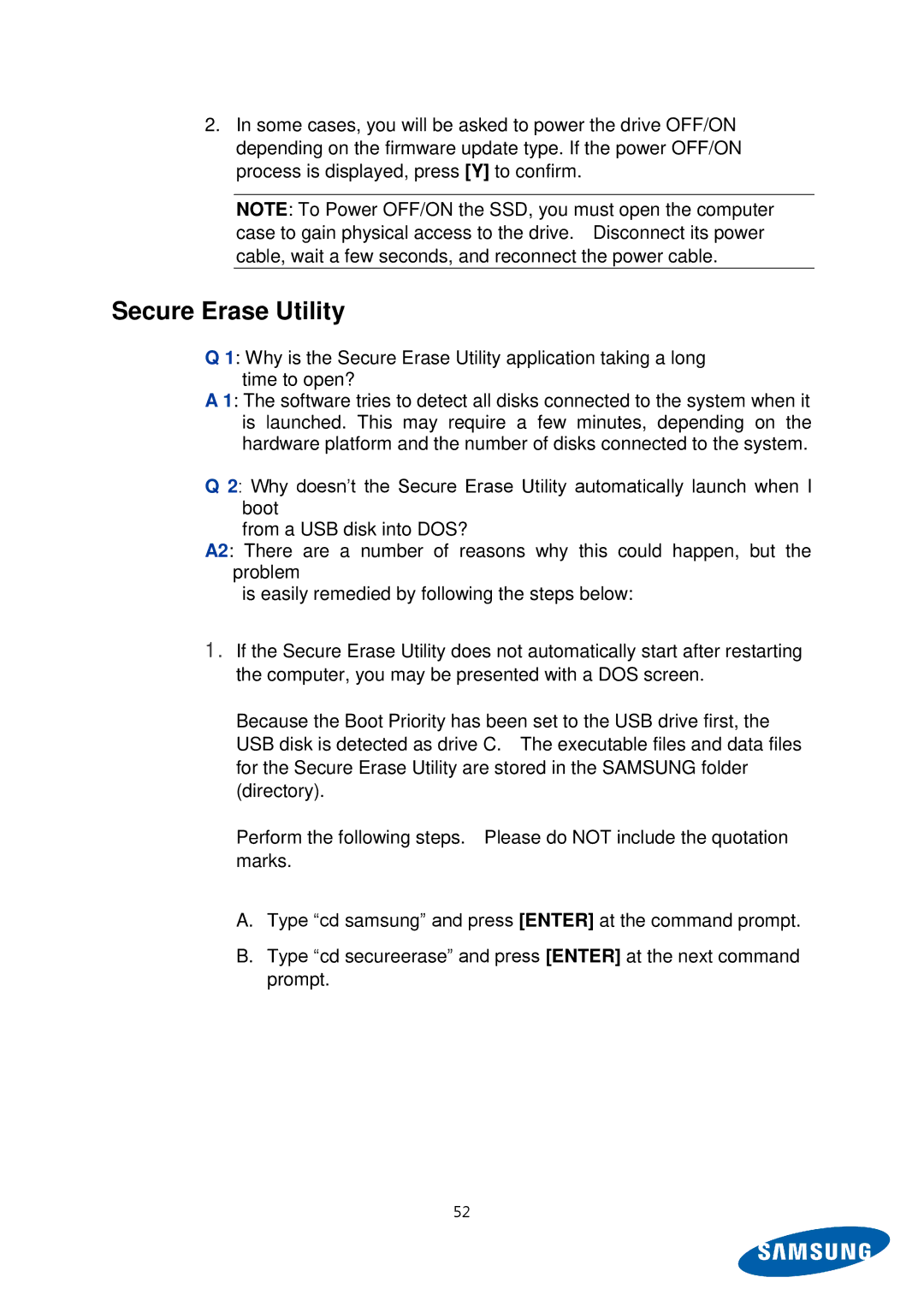 Samsung MZ-5PA064C/EU, MZ-5PA256C/EU, MZ-5PA128C/EU, MZ-5PA128B/EU, MZ-5PA256B/EU, MZ-5PA064B/EU manual Secure Erase Utility 