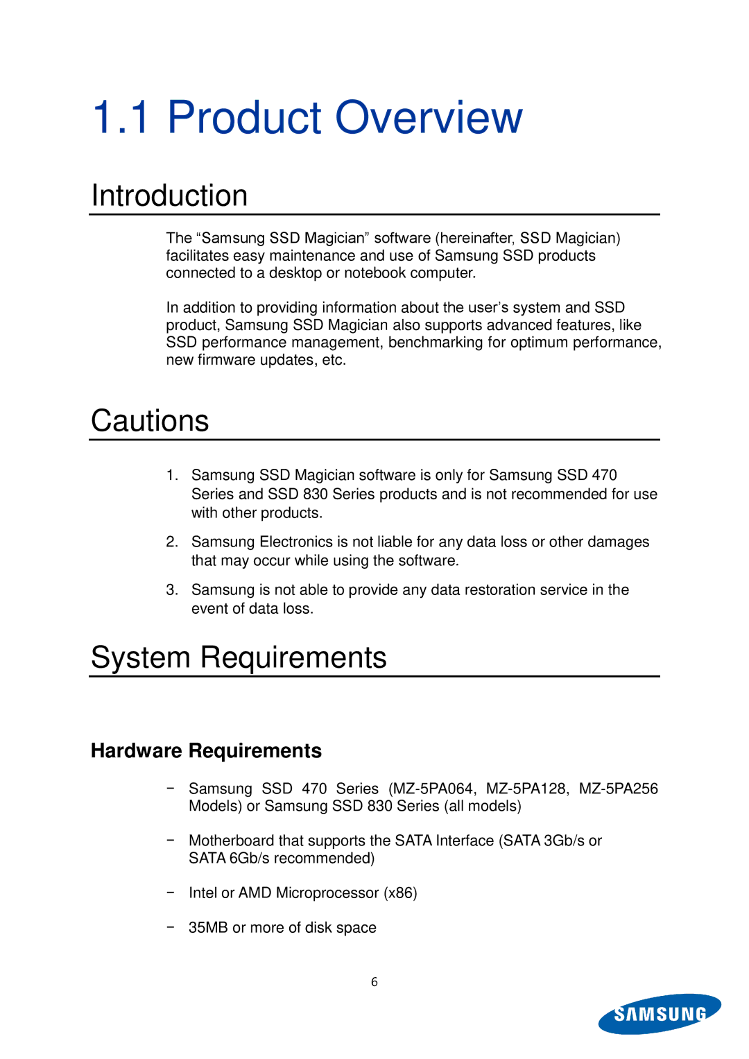 Samsung MZ-5PA256C/EU, MZ-5PA128C/EU manual Product Overview, Introduction, System Requirements, Hardware Requirements 