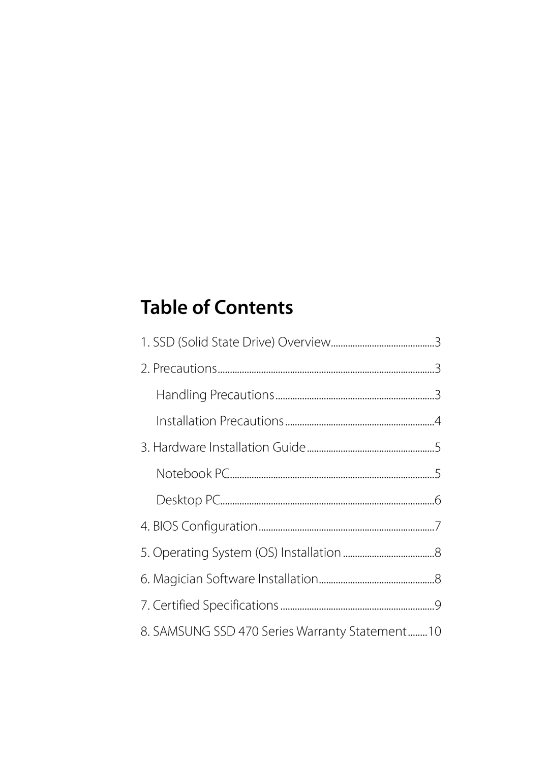 Samsung MZ-5PA128B/EU, MZ-5PA256C/EU, MZ-5PA128C/EU, MZ-5PA256B/EU, MZ-5PA064C/EU, MZ-5PA064B/EU manual Table of Contents 