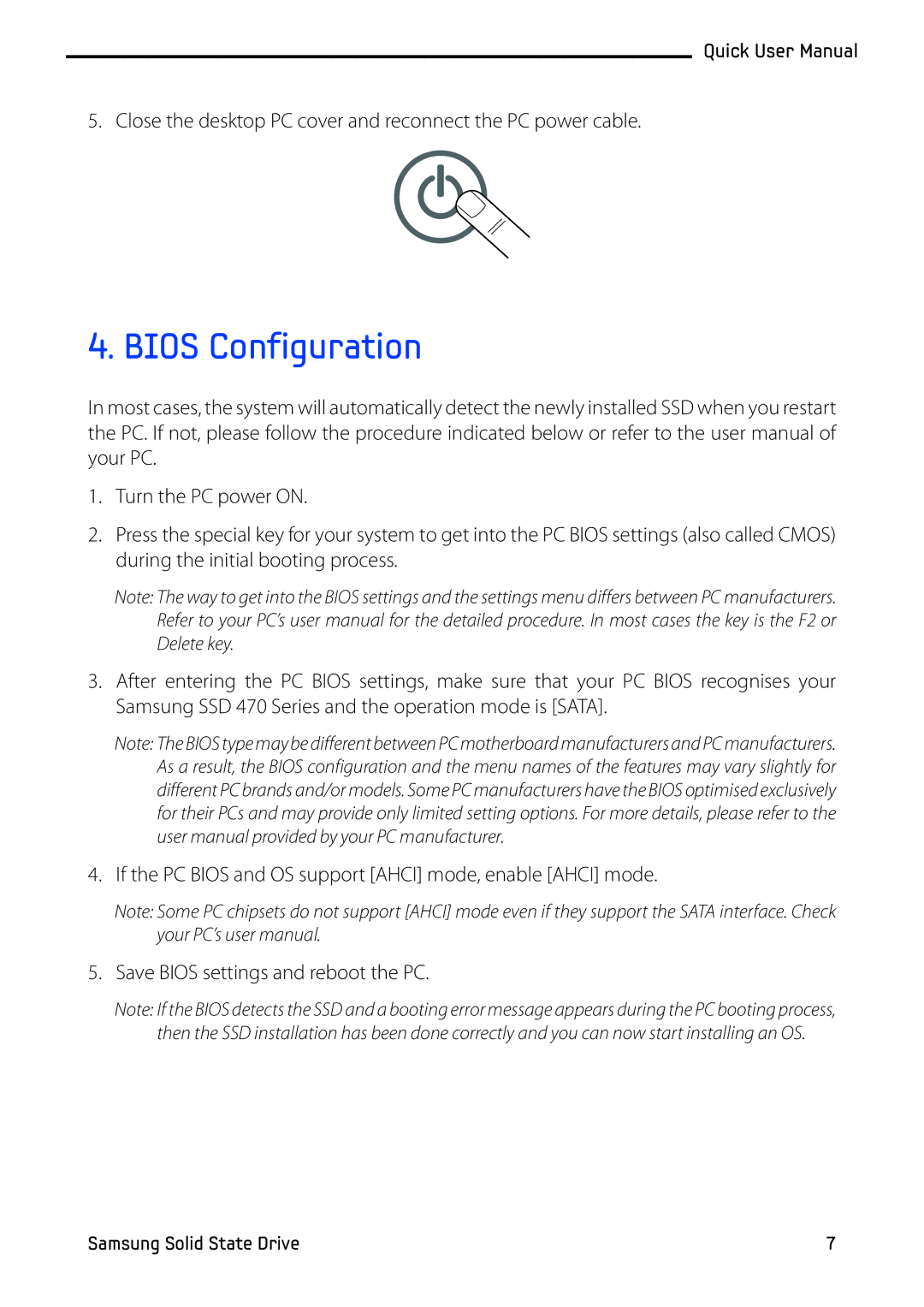 Samsung MZ-5PA128C/EU, MZ-5PA256C/EU, MZ-5PA128B/EU, MZ-5PA256B/EU, MZ-5PA064C/EU, MZ-5PA064B/EU manual Bios Configuration 