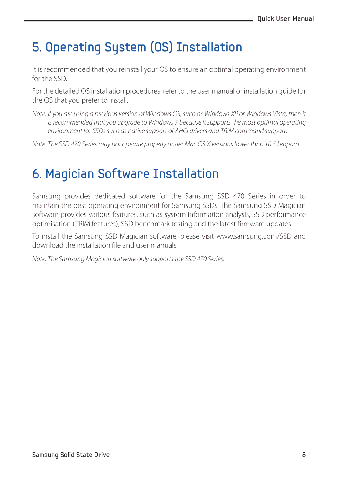 Samsung MZ-5PA128B/EU, MZ-5PA256C/EU, MZ-5PA128C/EU manual Operating System OS Installation, Magician Software Installation 