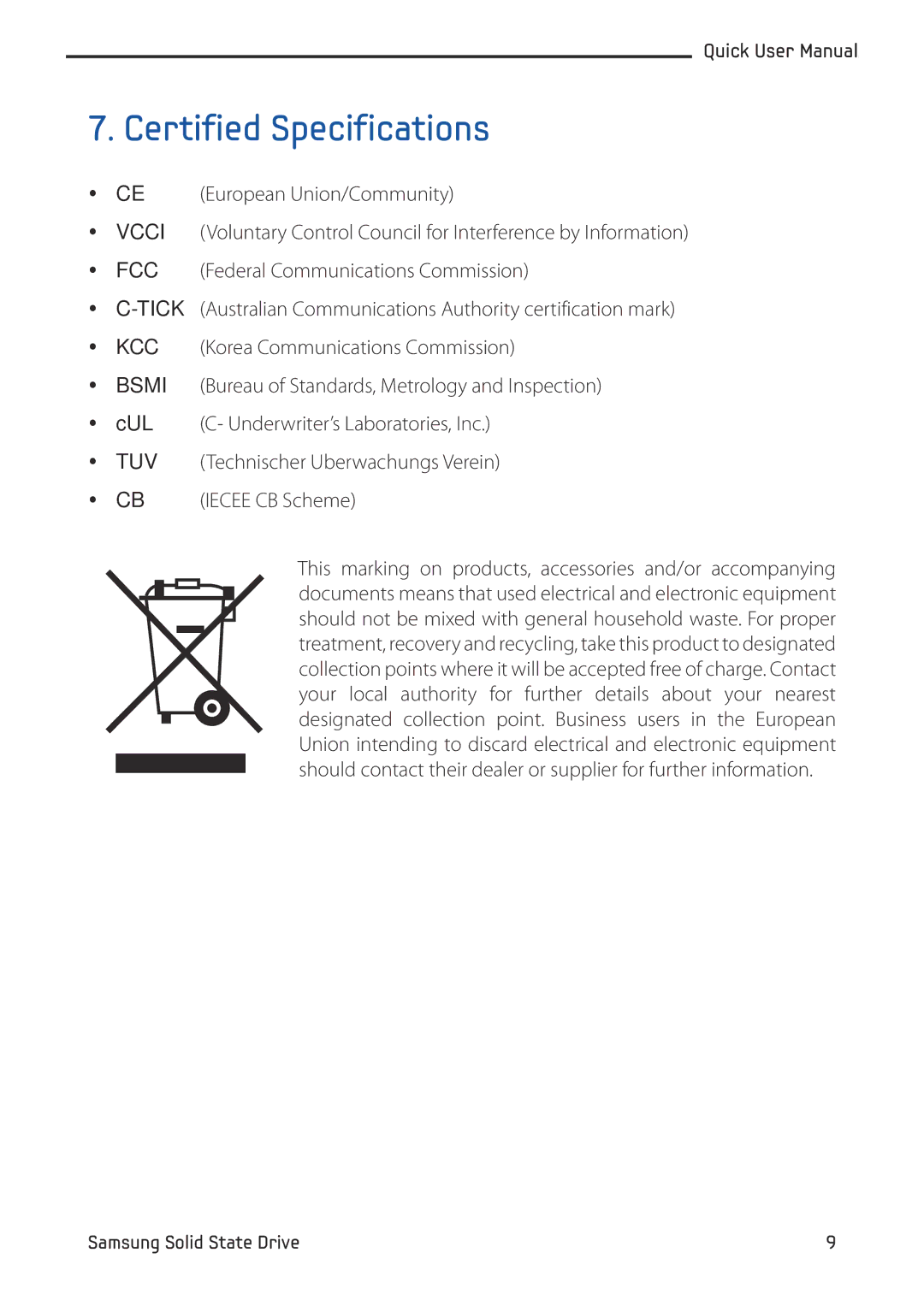 Samsung MZ-5PA256B/EU, MZ-5PA256C/EU, MZ-5PA128C/EU, MZ-5PA128B/EU, MZ-5PA064C/EU, MZ-5PA064B/EU Certified Specifications, Fcc 