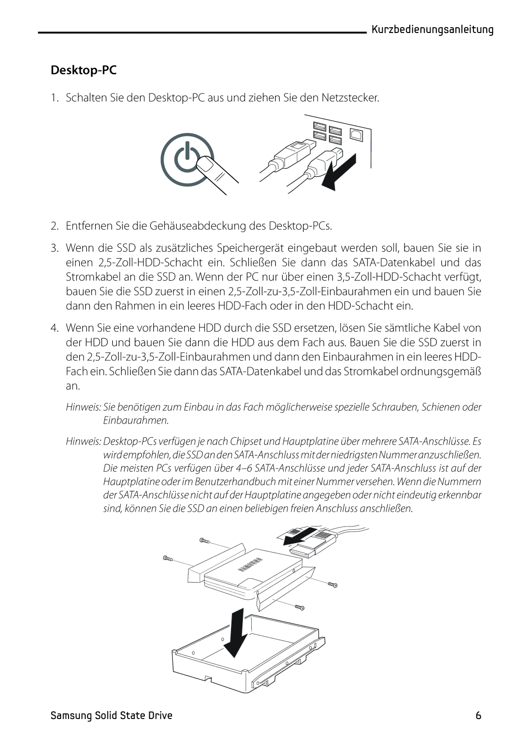 Samsung MZ-5PA064C/EU, MZ-5PA256/EU, MZ-5PA064/EU, MZ-5PA256C/EU, MZ-5PA128C/EU, MZ-5PA128B/EU, MZ-5PA256B/EU manual Desktop-PC 