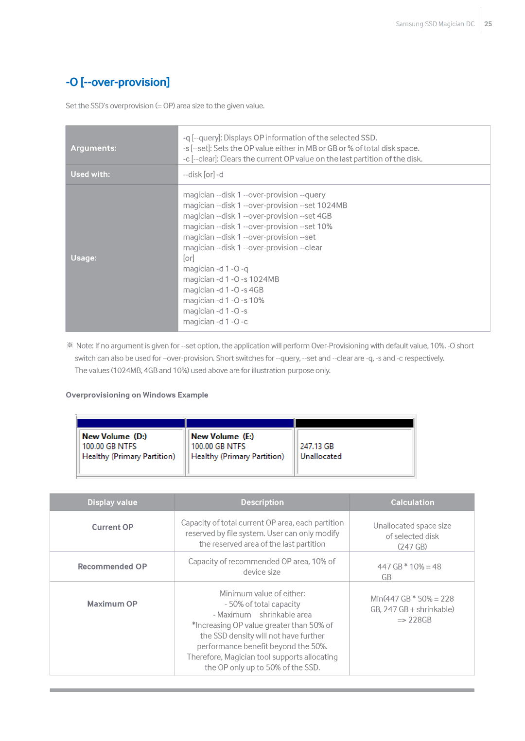 Samsung MZ-7LM480E, MZ-7KM480Z, MZ-7KM240E, MZ-7KM120E, MZ-7LM960Z manual Over-provision, Overprovisioning on Windows Example 