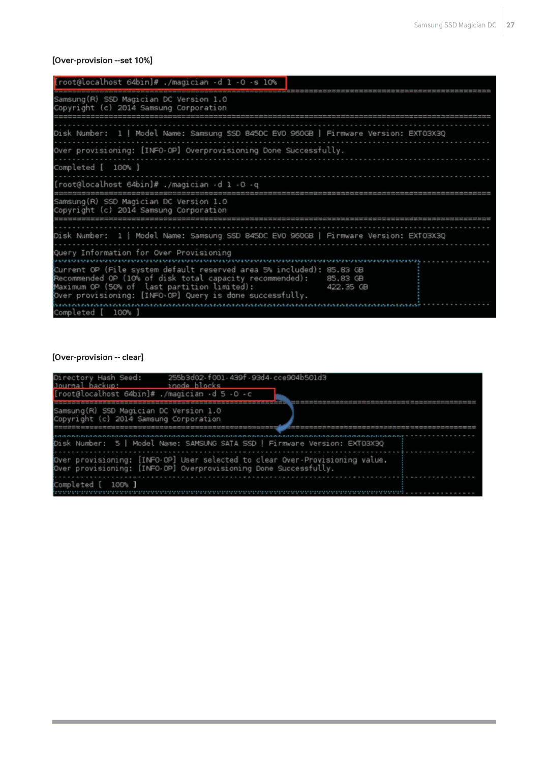 Samsung MZ-7LM3T8E, MZ-7KM480Z, MZ-7KM240E, MZ-7KM120E, MZ-7LM960Z manual Over-provision --set 10% Over-provision -- clear 