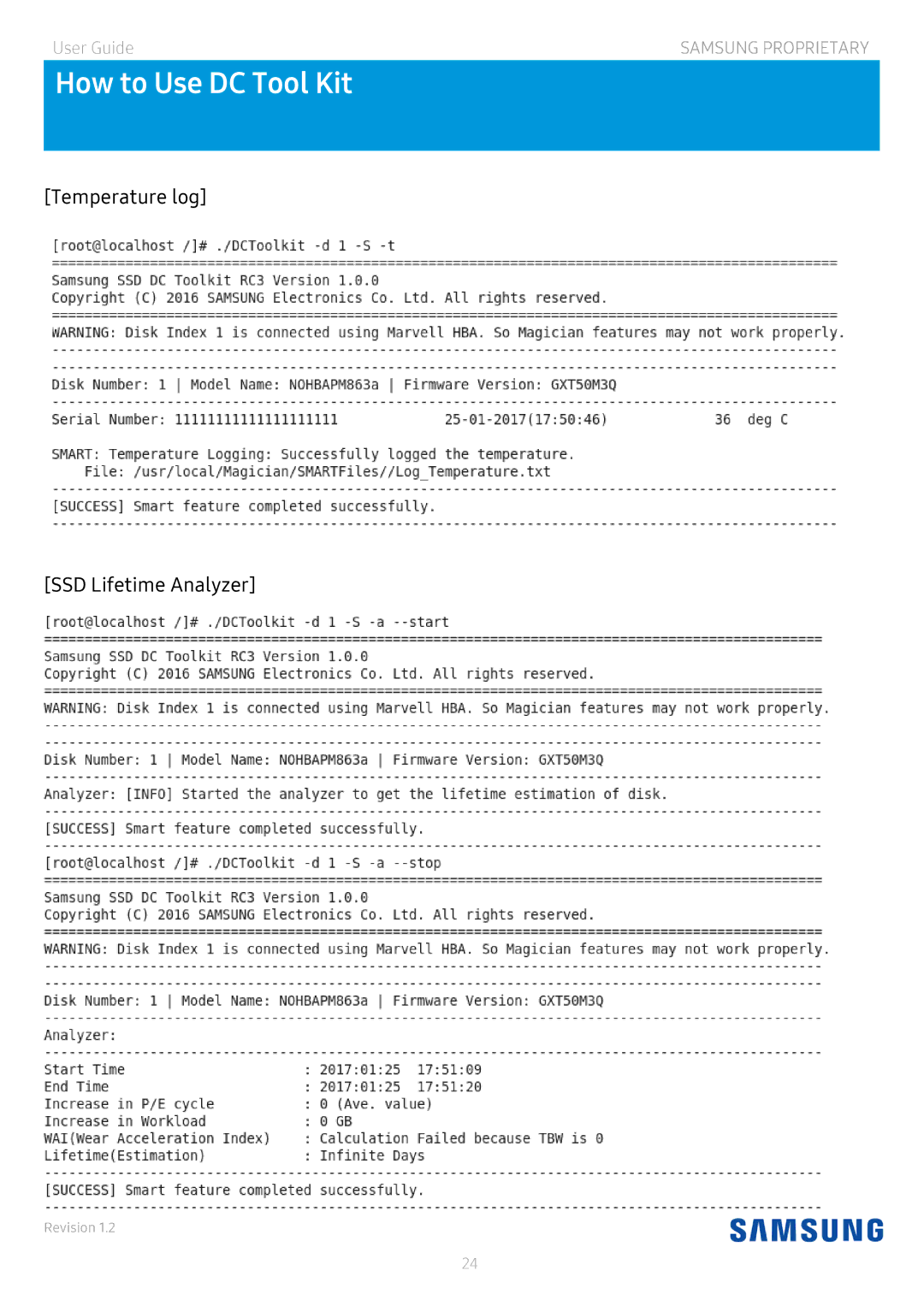 Samsung MZ-7LM1T9NE, MZ-7LM480NE, MZ-7LM960NE manual Temperature log SSD Lifetime Analyzer 