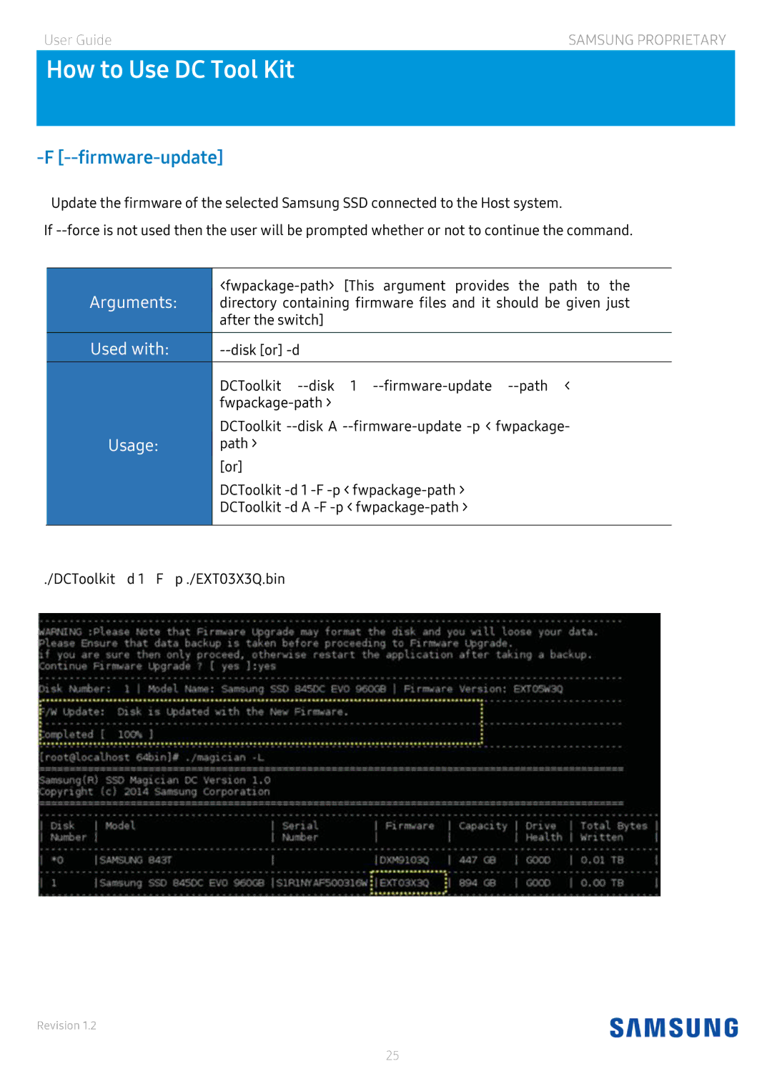 Samsung MZ-7LM480NE, MZ-7LM1T9NE, MZ-7LM960NE manual Firmware-update, Arguments 