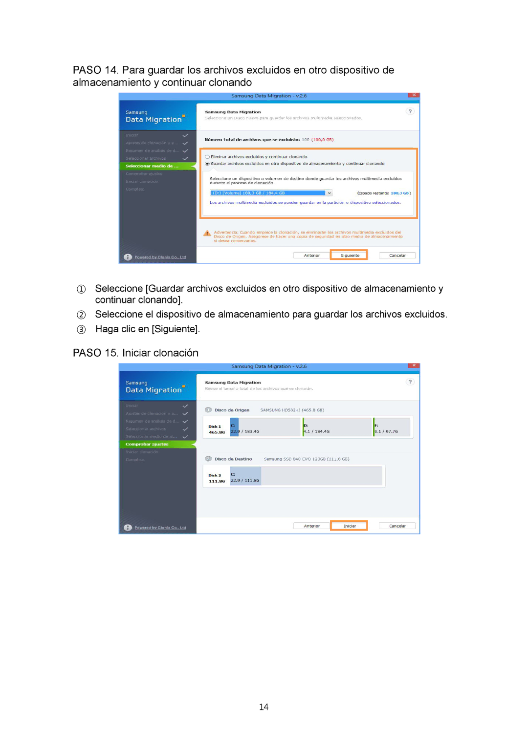 Samsung MZ-7PD256BW, MZ-7PD512BW, MZ-7PD128BW manual Paso 15. Iniciar clonación 