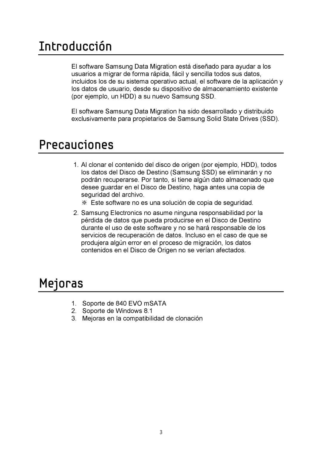 Samsung MZ-7PD512BW, MZ-7PD128BW, MZ-7PD256BW manual Introducción, Precauciones, Mejoras 